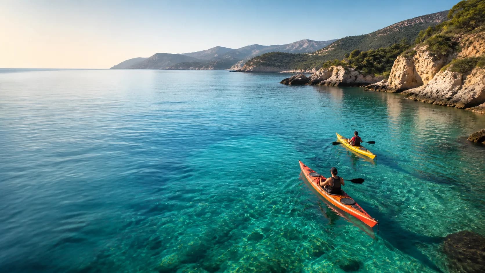 Ruta guiada en kayak sobre aguas mediterráneas